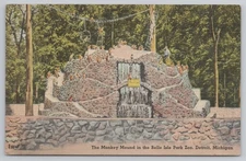 Postcard Monkey Mound Belle Isle Park Zoo Detroit MI Vintage Linen