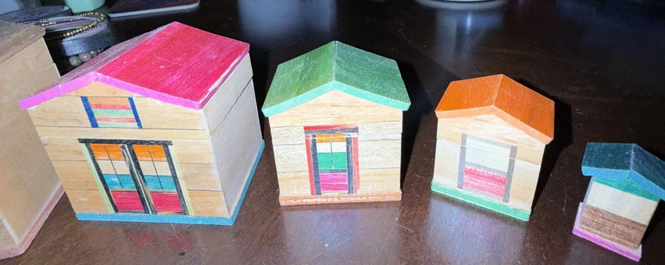 Винтажный деревянный набор Shackman 5 гнездовых домов набор Япония 1960-е  - Изображение 4 из 4