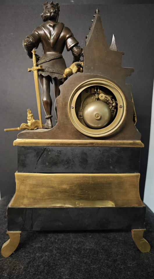 Raro orologio a pendolo in bronzo e marmo- Francia,  Epoca Napoleone III Antico - Immagine 4 di 4