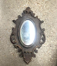 Vintage Ornate Oval Wall Mirror Bronze Tone Frame Victorian Baroque Decor