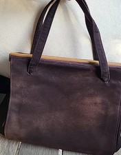 Vintage Bienen Davis Authentic Vintage Brown Suede Gold Frame Evening Handbag