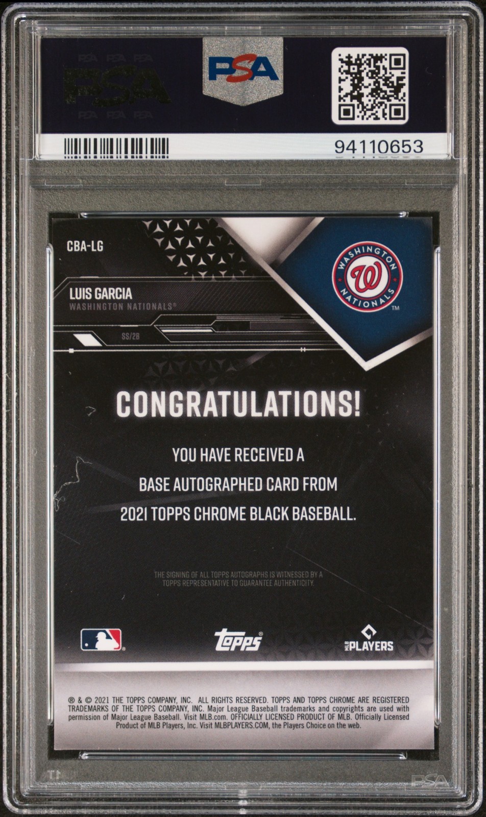 2021 Topps Chrome Black 🔥LUIS GARCIA JR🔥 RC Rookie Auto PSA 9 🌟 Mint view 2