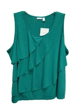 1X  CROFT & BARROW GREEN SLUBBED TIERED RUFFLED STRETCH KNIT SLEEVELESS TANK TOP