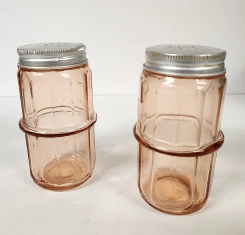Vtg Hoosier Colonial Pink Depression Glass Salt & Pepper Shakers Spice Jar *Read