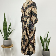 SANDRO - STEVA SILK BLEND PAISLEY MIDI DRESS - BLACK SATIN PLEATED - S / 36