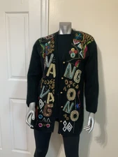 Vintage 80’s Luxury Vango Cardigan L Angora /wool Beaded