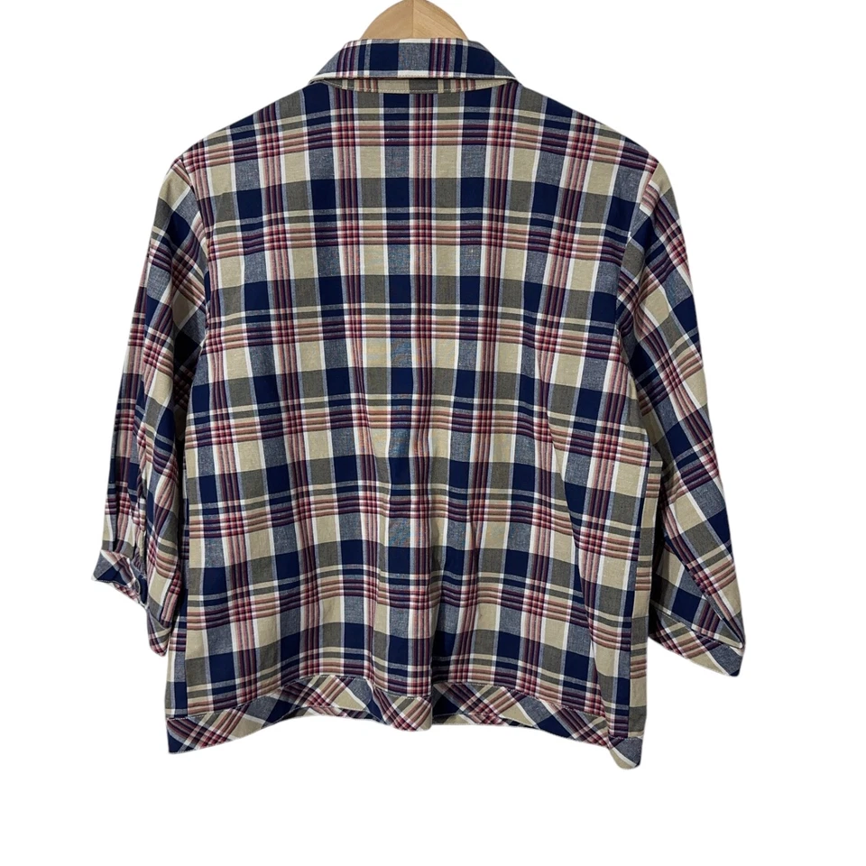 Camisa Bon Worth Mujer Mezcla de Lino Talla Pequeña XS Cuadros Bolsillos Abotonados Trabajo Foto 2 de 3