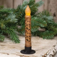 NEW CHRISTMAS HOLLY BERRY LED TIMER Taper Candle GRUNGY CREAM 6.5" Holiday