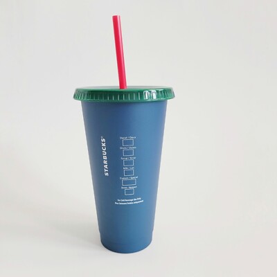 Starbucks 24oz Reusable Cold Cup With Straw Lid Holiday Christmas Blue  Holly | eBay
