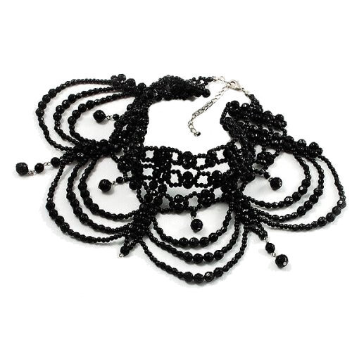 Victorian Black Beaded Chandelier Choker Adult Necklace Tier n Scallopped Edge - Bild 7 von 16