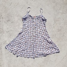 Vintage 90s Request Plaid Button Dress Womens L White Floral Flowers Casual