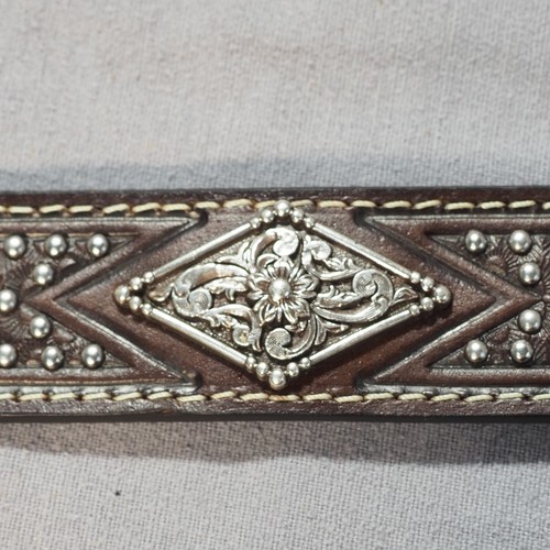 Ceinture femme Ariat 24 cuir marron usiné clouté diamant concho western snap - Photo 4/13