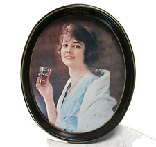 1973 Vintage COCA COLA Oval Metal Tray – 15" x 12 1/2" Young Lady drinking Coke