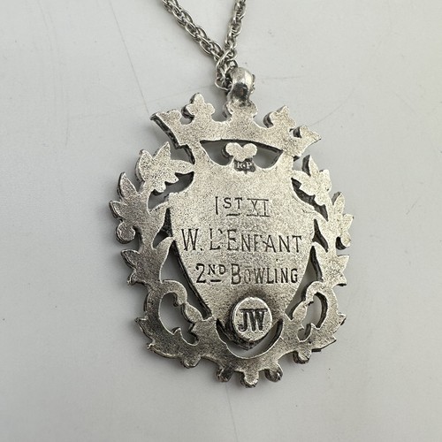 1.5” 800 Silver Edwardian 1913 English Cricket League Medal Silver Tone Chain - Picture 7 of 8