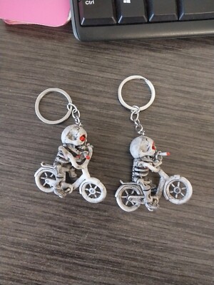 Pcs Skeleton Riding on a Bike Smoking Biker Skull Rubber Charm Keychain 