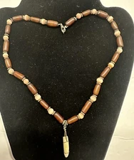 Vintage Beaded Necklace - Signed NTL - 19” Length  Silver Tone - Tiger Eye Beads