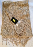 Preston & York Floral Scarf With Tags Beige Tan Fringed Preston & York Floral Scarf With Tags Beige Tan Fringed