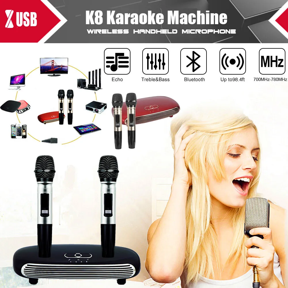 Portable Wireless Microphone System Kit for Smartphone TV KTV Karaoke  Condenser Mic Speaker Bluetooth 5.0 Home