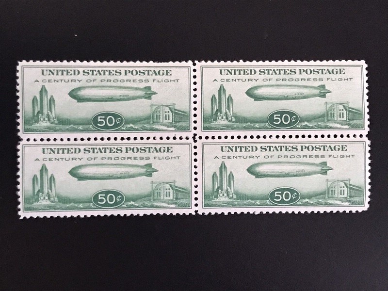 4 US #C18 AIRMAIL STAMPS MNH (4 Block) OG BABY ZEPPELIN BEAUTIFUL! SEE PHOTOS!