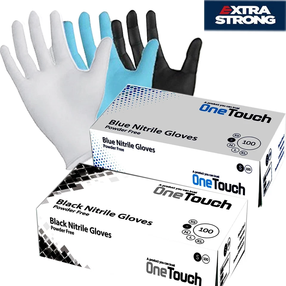ONETOUCH Strong Blue Black Nitrile Powder & Latex Free Disposable Gloves Tattoo Mechanic