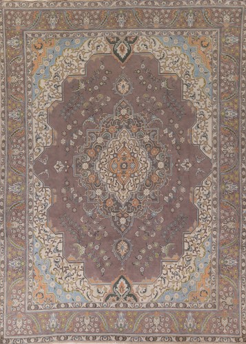 Over-Dyed Handmade Gray Wool Tebriz Vintage Handmade Living Room Area Rug 9x13