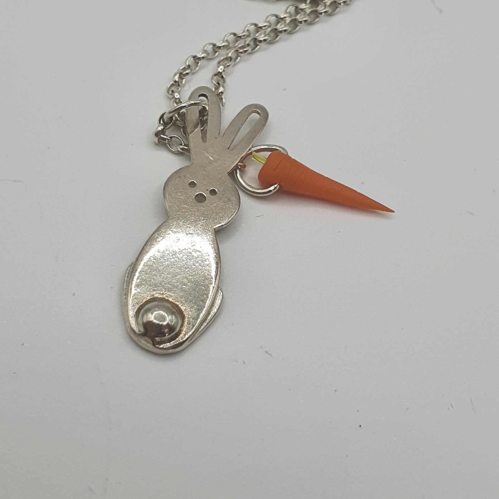 Photo 4 of Sterling Silver Bunny And Carrot Necklace, Handmade On 24" Chain, N26