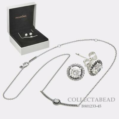 アクセサリー Pandora Set Bracelet,Earing,Necklace Authentic Pandora Silver Sparkling CZ Necklace Earrings Gift Set