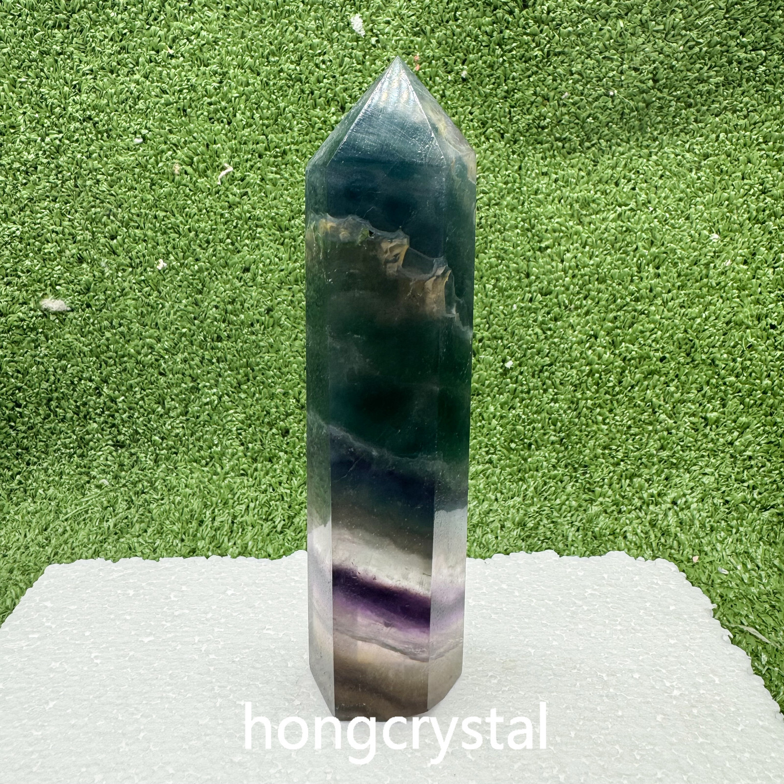 310g Natural Rainbow Fluorite Quartz Obelisk Healing Crystal Wand Tower Point Gift