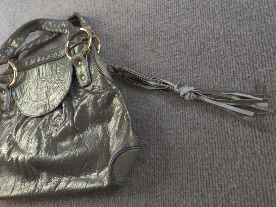 Bulga Gold Soft Pebbled Leather Fringe Boho Shoulder Bag - Image 3 of 4