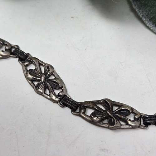 Vintage oxidiertes Sterling Silber 925 Floral Panel Kette Gliederarmband - Bild 5 von 15