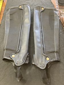 Elegant Pair of Black Leather Stretch Half Chaps- XL