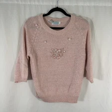 Extra Energy De Rotchild Sweater Women's Medium Pink Knit Silk Blend Crew Neck