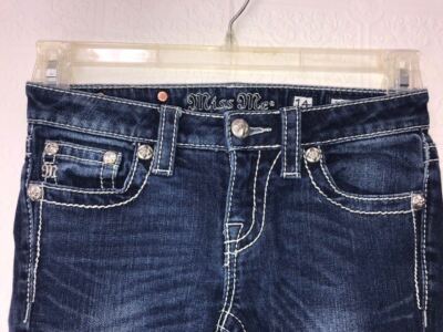 Jean Skinny Fille Miss Me Orné Brodé Taille 16x31 Bleu JK5521S