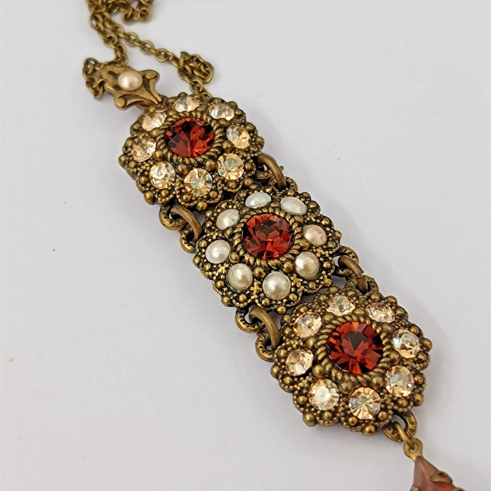 Ожерелье Michal Negrin кристалл викторианского возрождения цветочный романтический коктейльное коричневое - Изображение 3 из 4