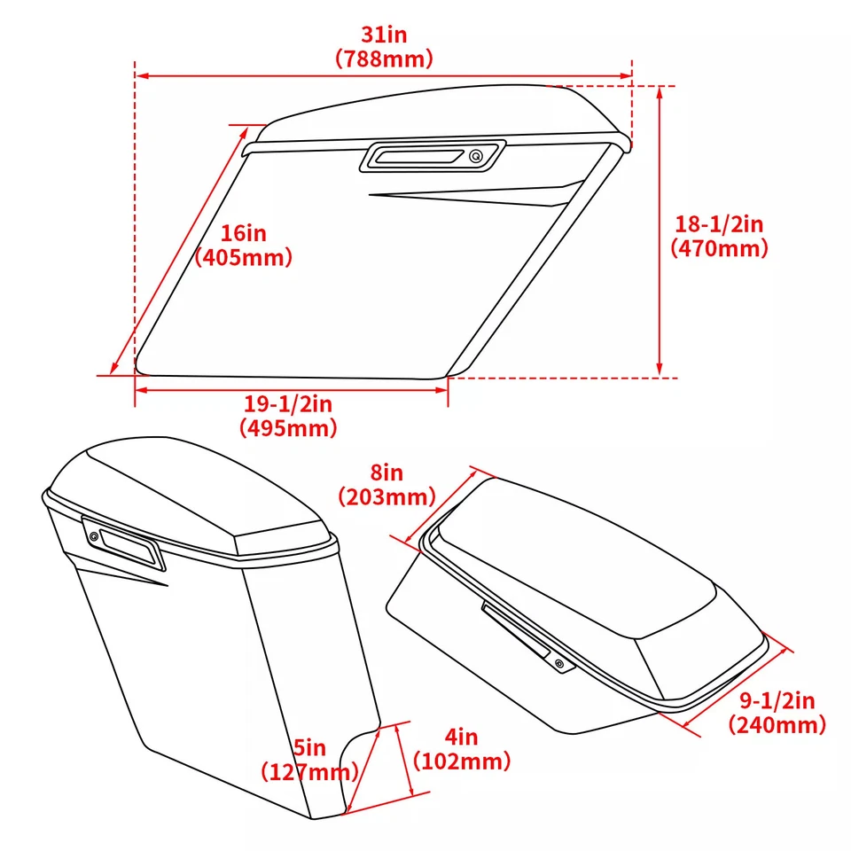 Alforjas rígidas estiradas de 5" para Harley Electra Road Street Glide Dyna 1993-2013 Foto 2 de 4