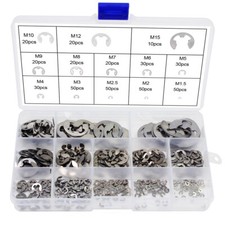 400x M1.5-M15 Stainless Steel E-Clip Box Retaining Snap Ring Circlip Kit Set