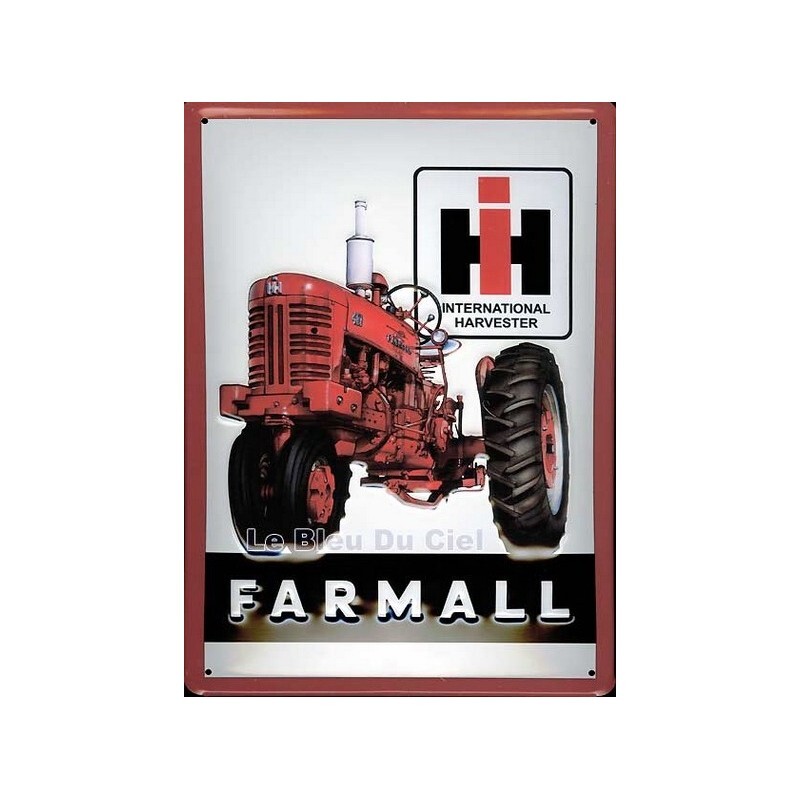 Plaque publicitaire rétro en métal injecté Tracteur Farmall IH 20x30cm finition bombée