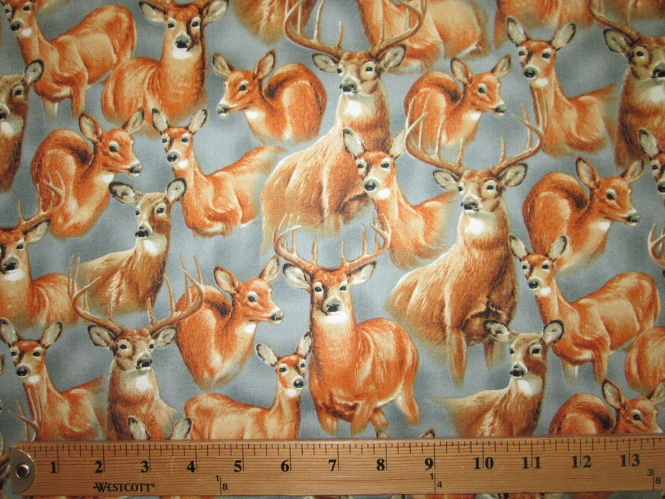 TELA DE ALGODÓN GRIS CIERVO REALISTA DOE BUCK FQ Foto 4 de 4