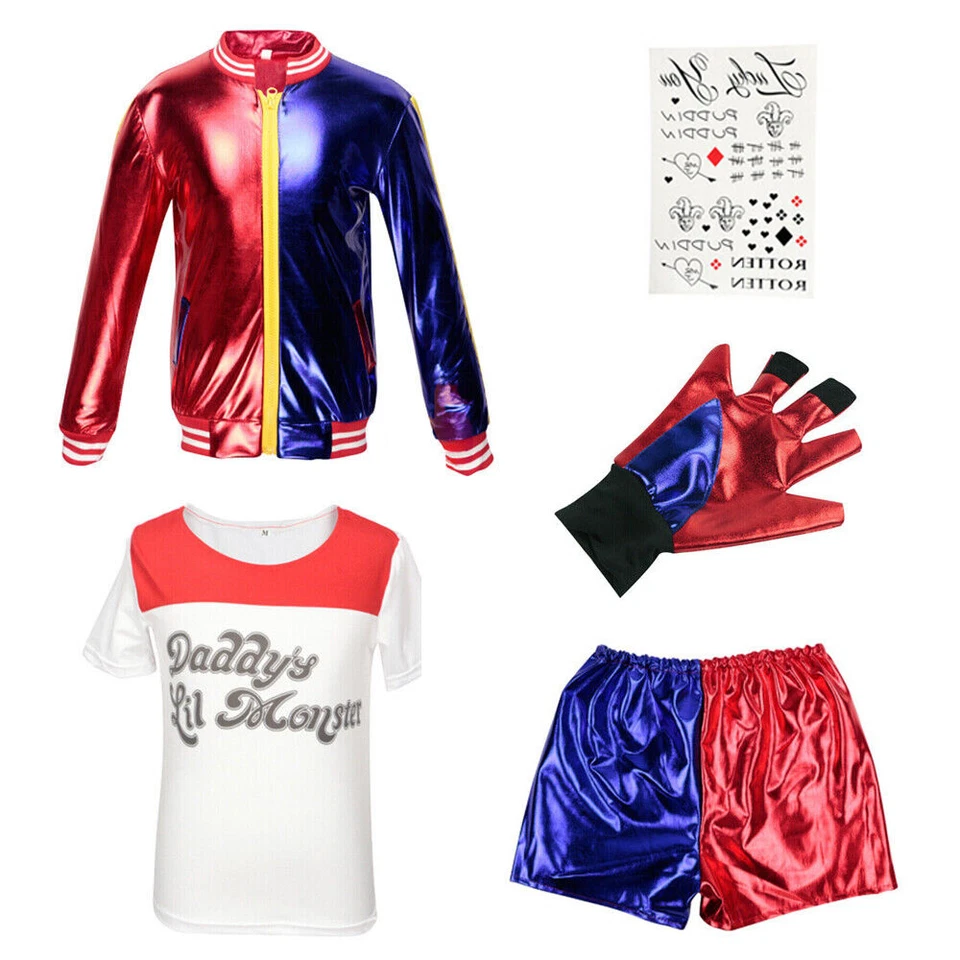 5PCS Kids Outfit Harley Quinn Suicide Squad Girl Halloween Cosplay Costume Suit - Image 2 of 4