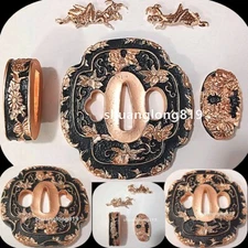 Brass Tsuba Handguard Guard Fuchi Kashira Menuki Samurai Katana Sword Fittings