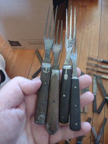Antik Bürgerkrieg Utensilien 3 Zinken Gabeln Messer Holz Besteck 1860er Konvolut 35 - Bild 10 von 10