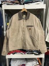 VTG Carhartt J97 SDL Detroit Sandstone Duck Jacket Mens L Saddle Blanket Lined