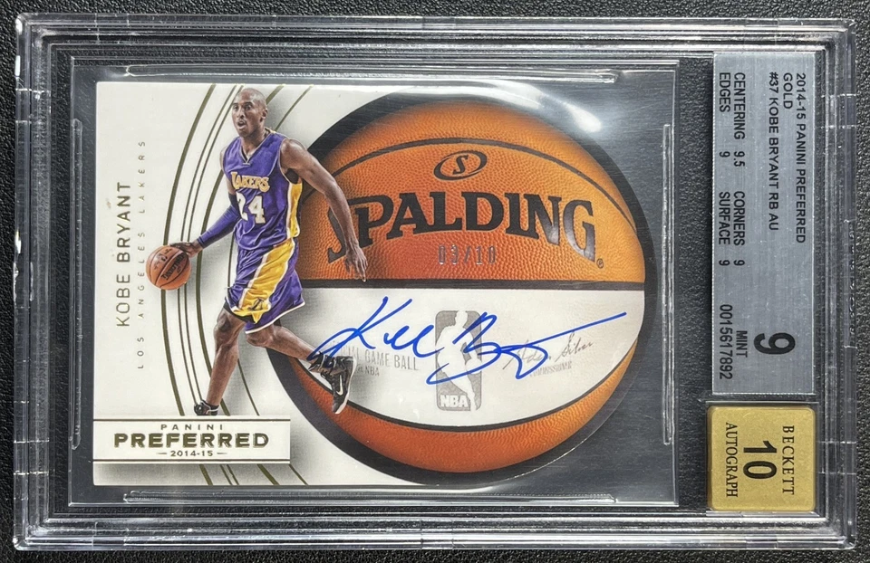 KOBE BRYANT BGS 9 2014-15 PANINI PREFERRED #37 GOLD ON CARD AUTO 03/10 LAKERS