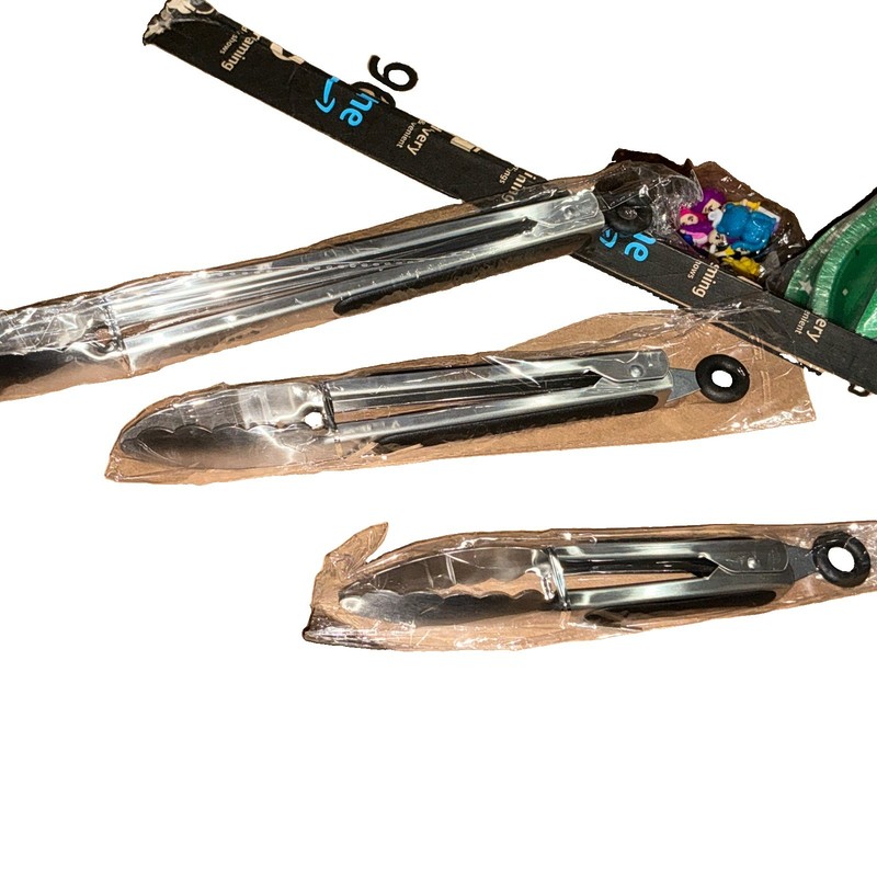 Stainless Steel Kitchen Tongs Non-Slip Grip Silver/Black 3 Pack Set. BRAND NEW