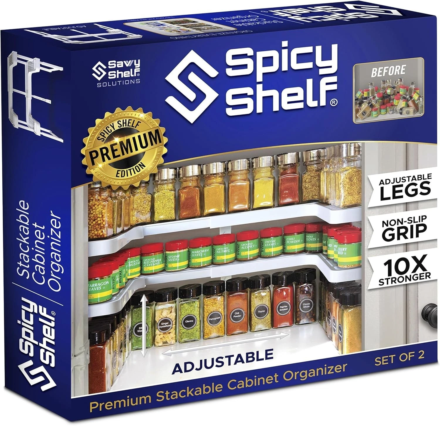 3.0 Expandable 2 Tiered Spice Rack Organizer Cabinet & Pantry Kitchen Seasoning