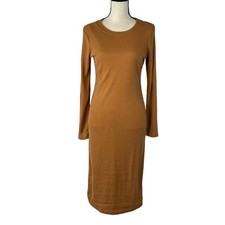 INC Medium Bodycon Midi Sweater Dress Ribbed Long Sleeve Stretch Lined Camel New