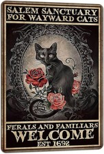 Tin Metal Signs Salem Sanctuary For Wayward Cats Halloween Black Cat Halloween D