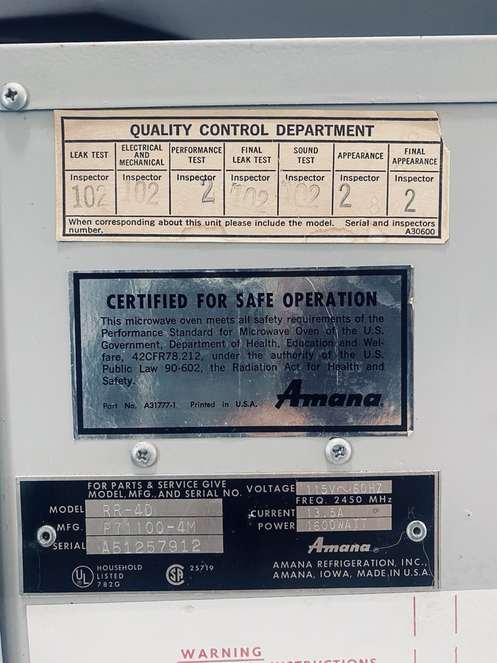 Vintage Retro Amana Radar Range RR-4D . Working | eBay