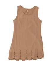 VINTAGE Womens Sleeveless Sheath Dress UK 8 Small Brown Polyester DH83