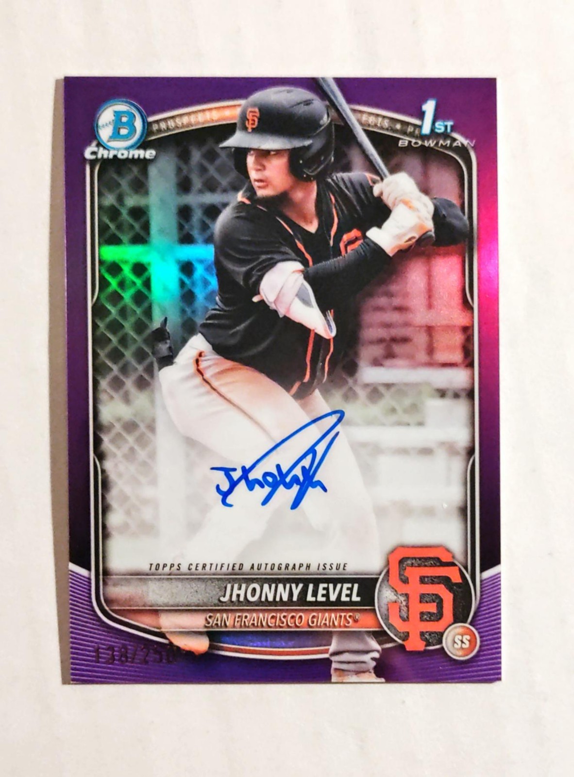 Jhonny Level 2025 1st Bowman Chrome AUTO Prospect PURPLE REFRACTOR 138/250 A6